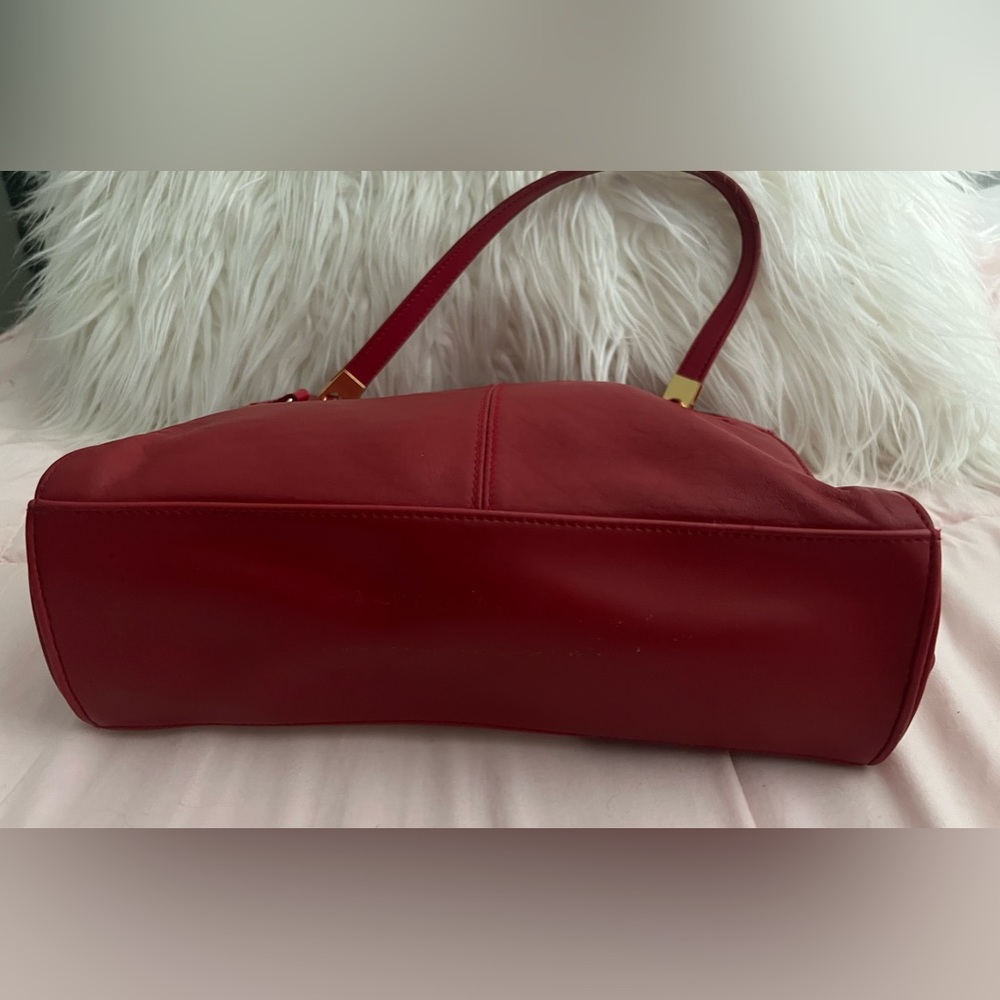 Leather Red and White Color Block Bag - Picture 5 of 12
